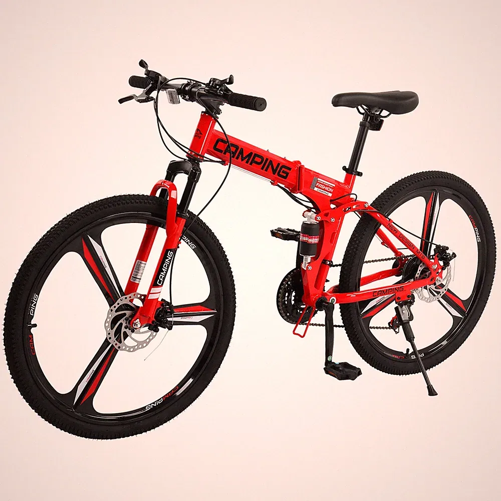 26" Folding Mountain Bike, Carbon Steel Frame, 21 Speed,Dual Suspension