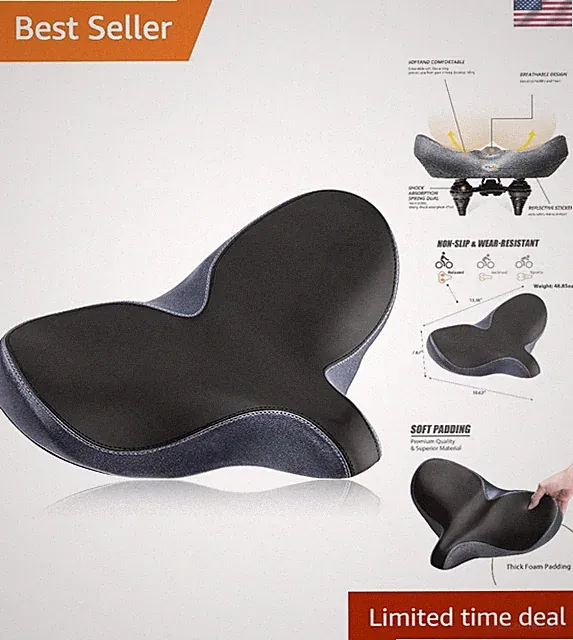 Ergonomic Oversized Bike Saddle with Dual Spring Suspension & Waterproof Cover