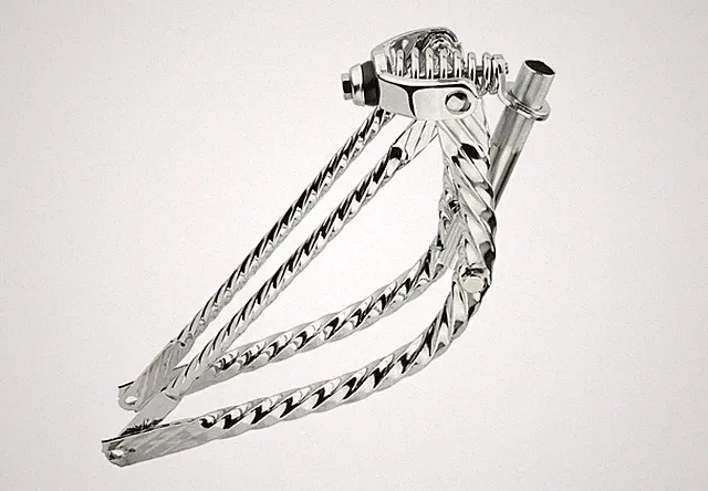 Lowrider Bicycle 20" Bent Single Square Twisted Bicycle Springer Fork 1" Chrome.